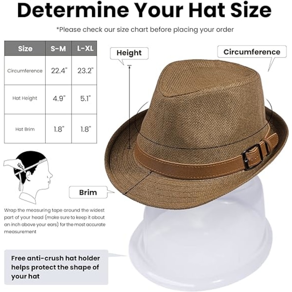 Fedora Hattar Strå Fedora Hattar för Män Naturlig och Mörkbrun Fedo