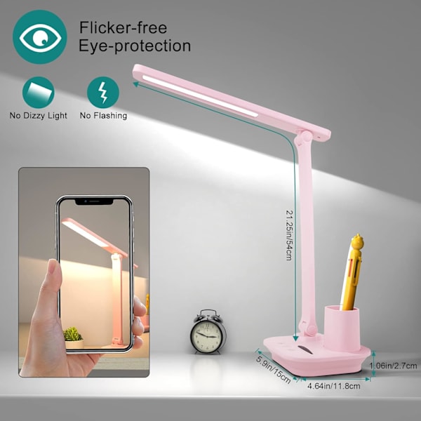 Skrivebordslampe, Studie-bordlampe med pennholder, nattlampe wi,ZQKLA