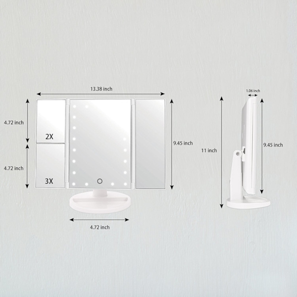 Dewenwils Meikkipeili 21 LED-valolla, Kaksoisvirtalähde 2X/3X LE