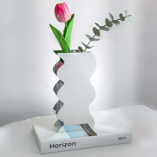 Spegelakrylvas, Geometrisk Akrylblomvas, Hög Vågig, ZQKLA