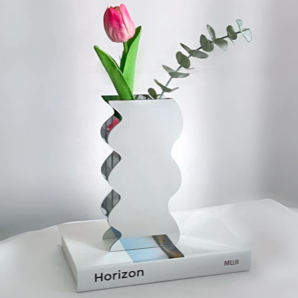Speil akryl vase, geometrisk akryl blomstervase, høy Wav, ZQKLA