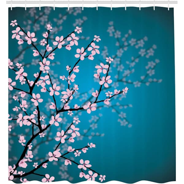 Japanese Shower Curtain, Sakura Bloom Design, Fabric Set