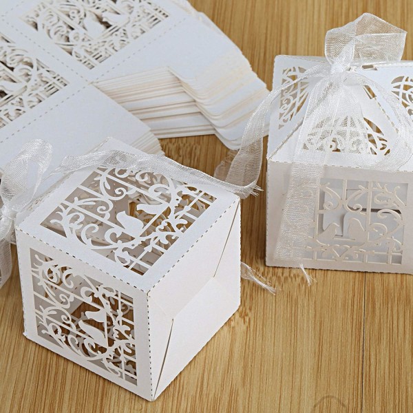 White Cage Birds Heart Candy Favor Box for Wedding Baptism 5,ZQKLA