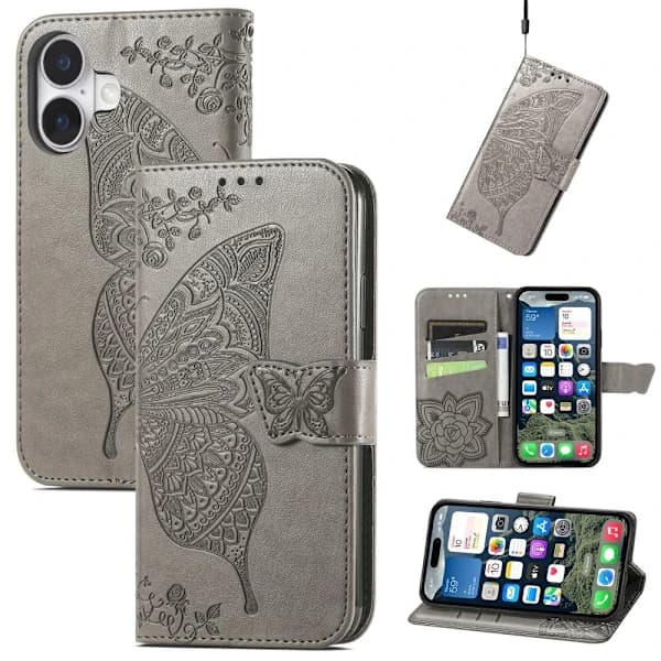 iPhone 16 Skal Fjärilstryck Grå, su