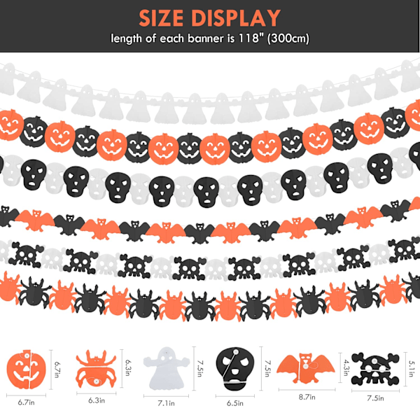 Halloween-banderoller, Pumpa Halloween-banderoll, 6-pack Halloween Wre