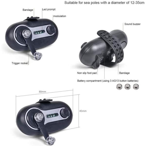 Musta kalastushälytyskello valoilmaisimella puremahälytin ZQKLA:lle