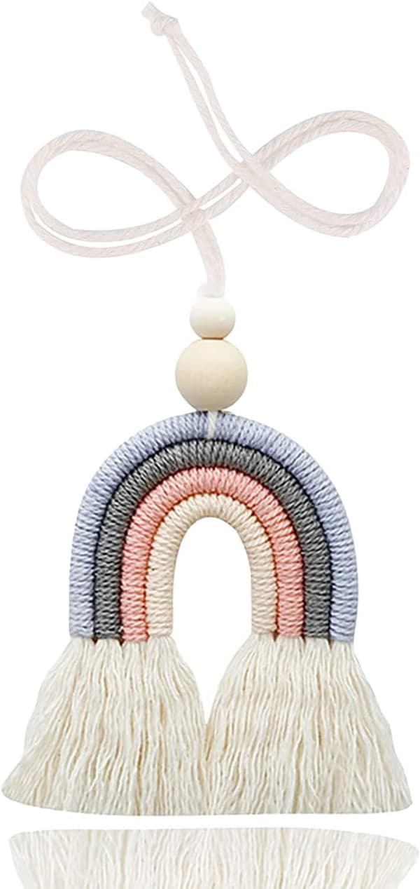 1 stk. Macrame Regnbue Bil Charm med Træperler til Hjemmet, ZQKLA