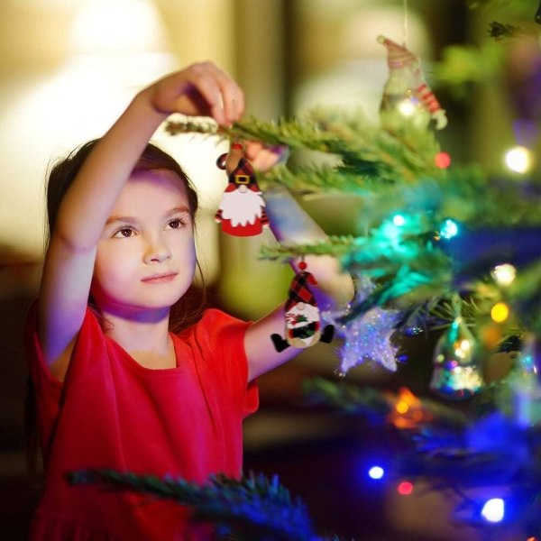 Jul Tomte 4 st Trä Ornament Dekor, Jul Trä Tomte Prydnad