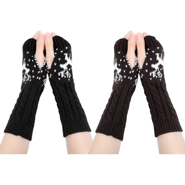 Fingerlösa vinterhandskar - Armvärmarhandskar för kvinnor Knit Crochet W