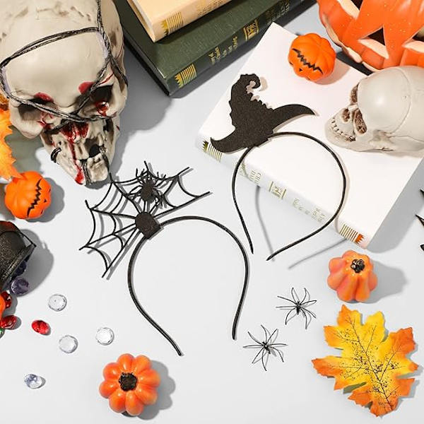2-pakkauksen Halloween-hiuspanta, hämähäkinseitipanta ja noitakypärä