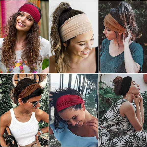 4 Stycken Hårband för Kvinnor, Brett Elastiskt Mjukt Boho Pannband Le,ZQKLA
