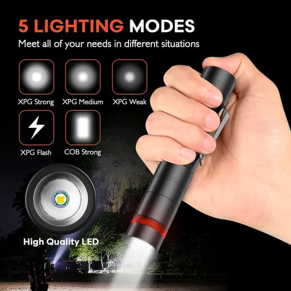 Mini LED-taskulamppu 2 kpl, teräksinen klipsi & COB pienet taskulamput, ZQKLA