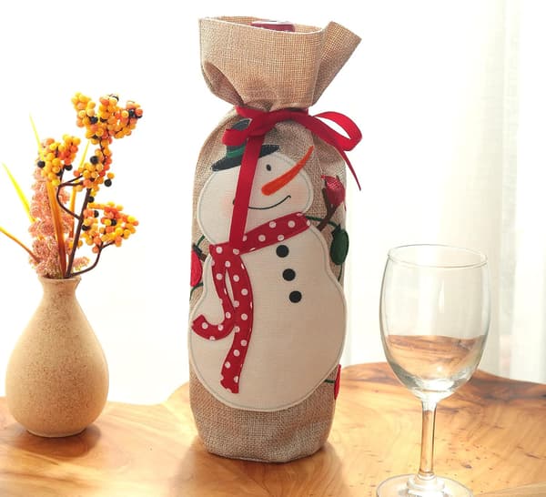 4 Stycken Vin Julpåse, Jute Vinflaskpresentpåse med, ZQKLA