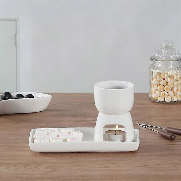 1 x Keramisk Fondue Set Bestående av Vit Choklad Fondue Keramisk Fondue Set med 2 Rostfria Gafflar (1 x Choklad Fondue Set)