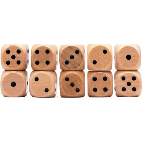 10-pack Trätärningar - Standard 16mm 6-sidiga - Perfekt för Boa
