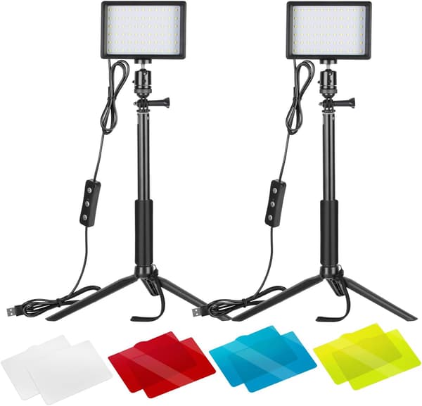 2 st Dimbar 5600k USB LED Videobelysning med Justerbart Stativ, ZQKLA