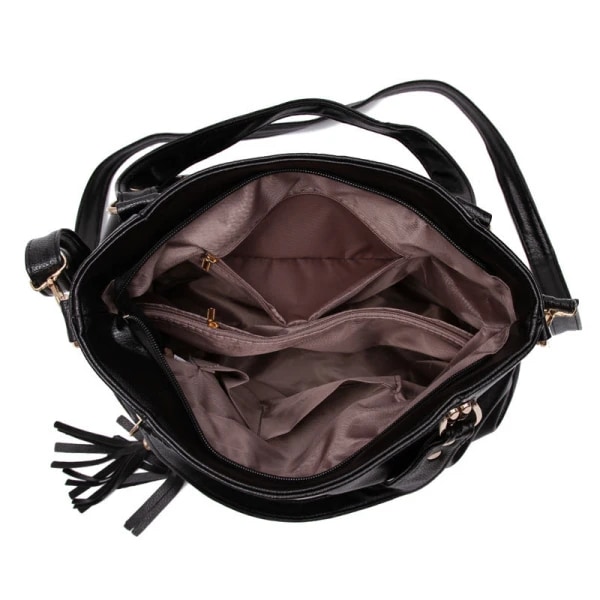 Dam Handtaske Skulder Crossbody Taske Blødt Læder Stor Taske Sort