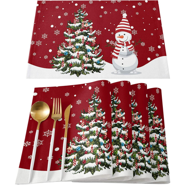 Santa Claus Snowman Jule dækkeservietter til spisebord- 12,ZQKLA