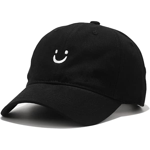 Smiley Baseball Cap for Women and Men, Adjustable Low Profile Unstructured Cotton Dad Hat, AB