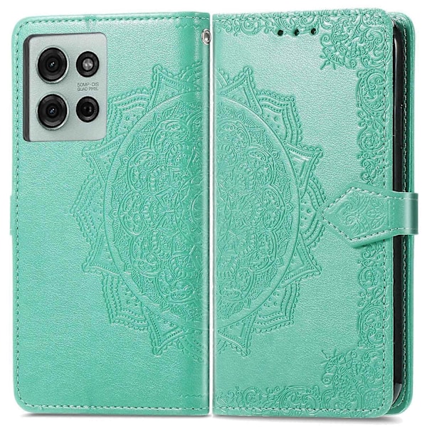 Til Motorola Moto G75 5G Wallet Case Mandala Blomst Læder Telefon Cover Stativ View-Grøn Green