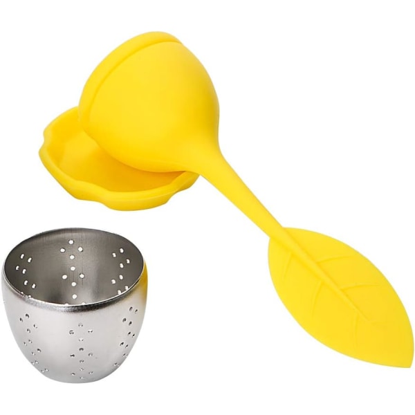 (Gul) Tepåse, teinfuser, söt silikonbladfilter, te, ZQKLA