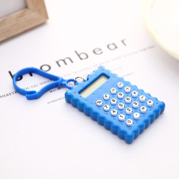 Mini elektronisk lommeregner til studerende, formet som en cookie, blå