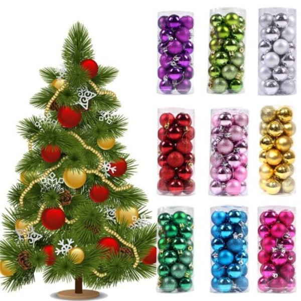 24 kpl Christmas Glitter Ball Ornaments Xmas Tree Balls Hanging Pa