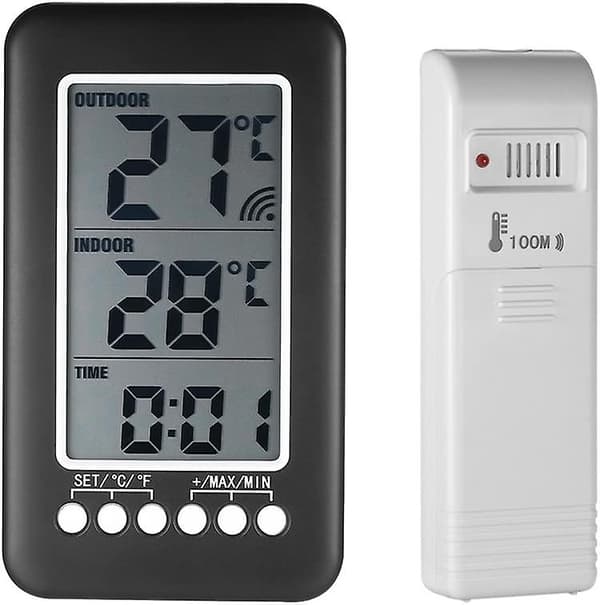 Langaton digitaalinen sisä- ja ulkolämpötilakello / LCD-näytöllä