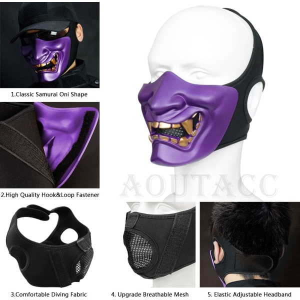 Airsoft Halv ansiktsmask, Ond Demon Monster Kabuki Samurai H,ZQKLA