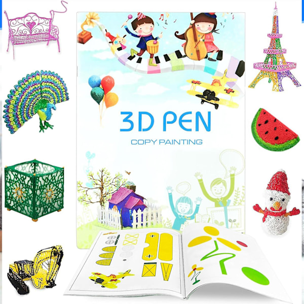 3D-penmaler, 40 tegneserie-mønsterdoodler, DIY 3D-blyantmaler, barnas gaver