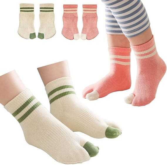 2 Par Cotton Toesokker med Stor Tå Flip Flops Elastisk Afslappet Str