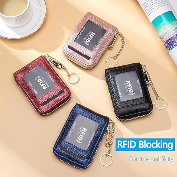 RFID-kreditkortshållare plånbok med nyckelring och ID-fönster (Ve,ZQKLA