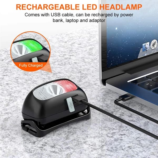 2-pakke 5-modus kroppsbevegelsessensor hodelykt Mini USB oppladbar, ZQKLA