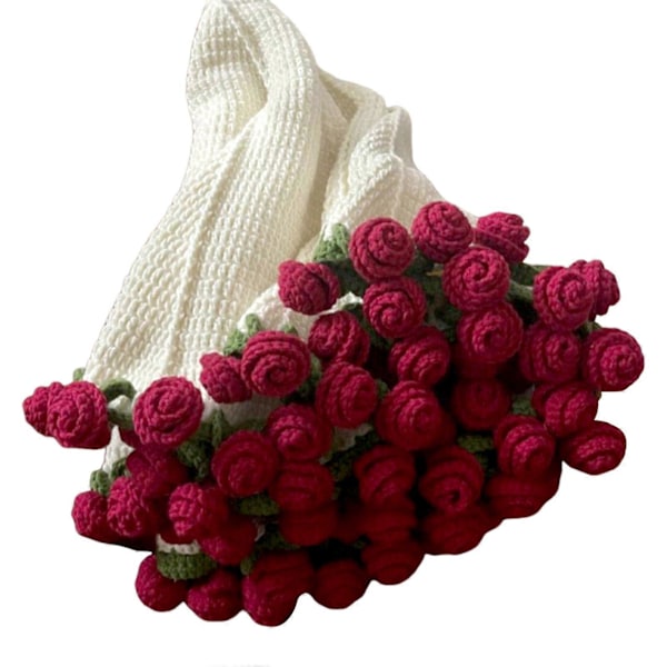 Kukkakimppupeitto DIY-materiaalipaketti, Virkattu kukkakimppu Romanttiset neulotut kukkapeitot kodin sisustukseen red Rose