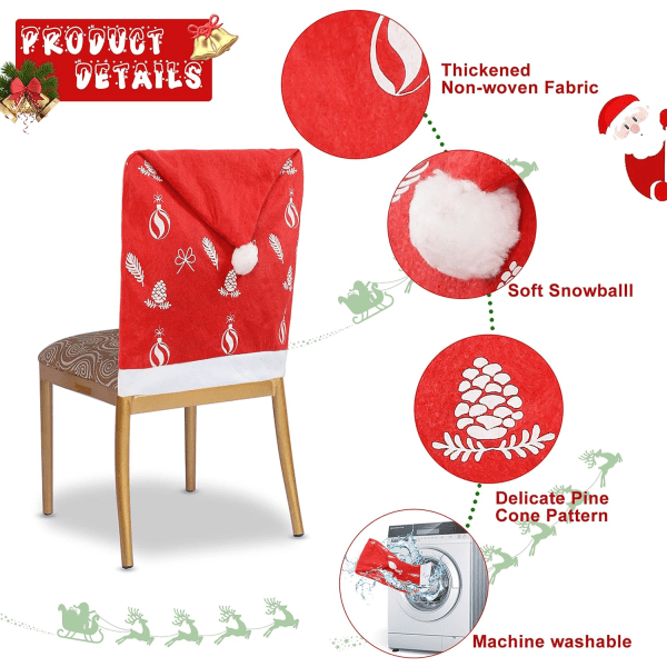 8 Pakning Store Jule Stoltrekk, Myk Julenissehatt Stol, ZQKLA