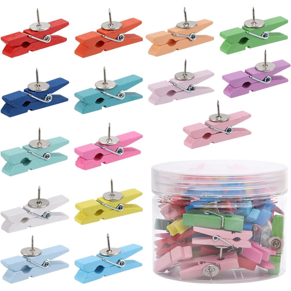 50-pack Pushpins med Träklämmor för Korktavla, Konstprojekt, ZQKLA