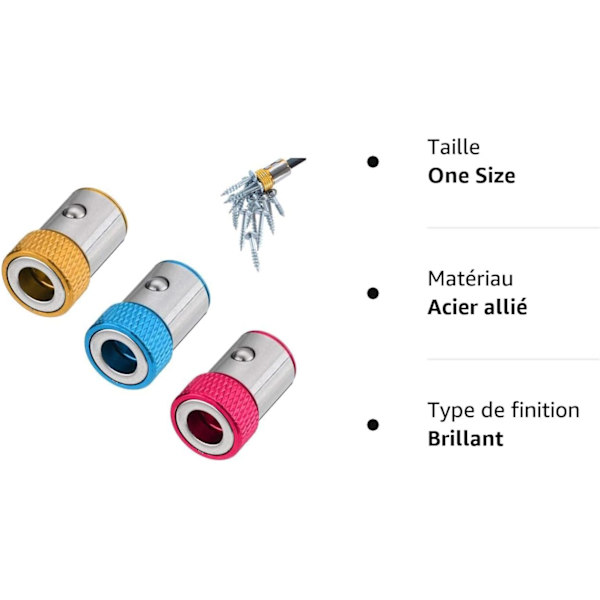 3-pack 6,35 mm Skruvmejselbits Magnetisk Ring Aluminiumlegering