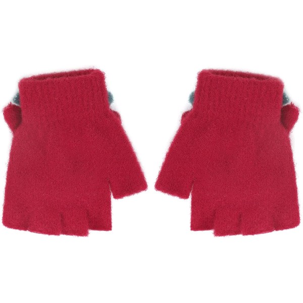 Kids Fingerless Knit Gloves Half Finger Flip Gloves 2 Uses Mit