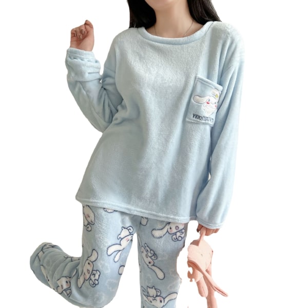 Söt tecknad korall sammet pyjamas för kvinnor vinter varm flanell pyjamas-L