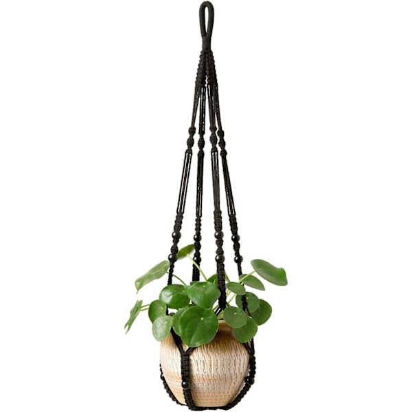 Macrame Växthängare Inomhus Hängande Planterkorg med Trä, ZQKLA