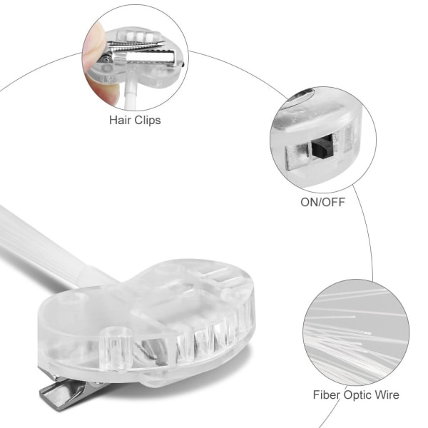 LED-lys hår, 12 lysende fiberoptiske LED-hårklemmer, ZQKLA