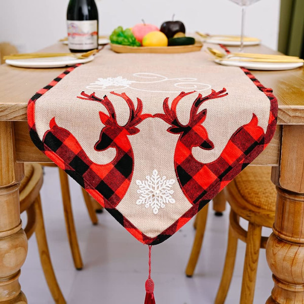 Julebordløber, 6FT Buffalo Plaid Xmas Theme Dinner ,ZQKLA