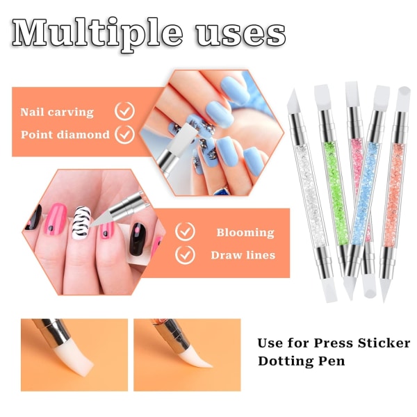 5 st Nail Art Skulptur Penna Dual Tipped Silikon Nail Tools Nail