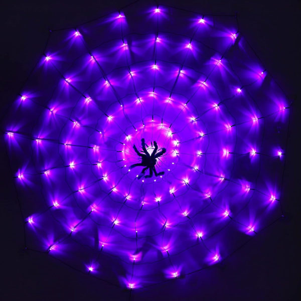 4ft Giant Spider Web med 70 LED Halloween Lys og 1 Edderkop, ZQKLA