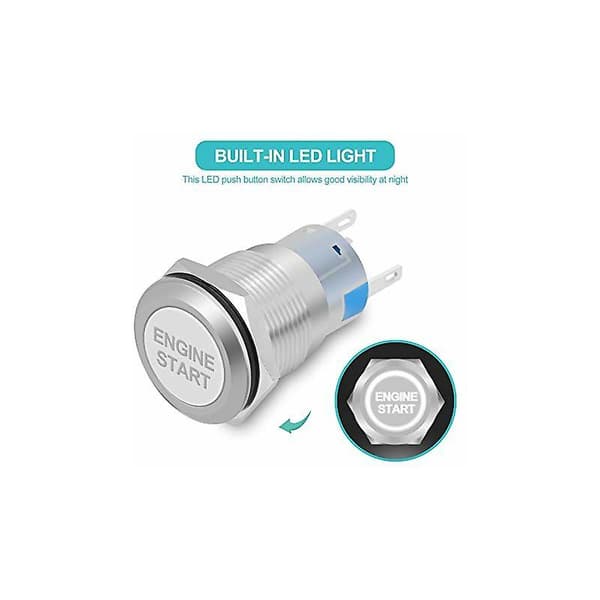 Startknapp för motor, 12V 19mm Vattentät Bilstartknapp (Silver)