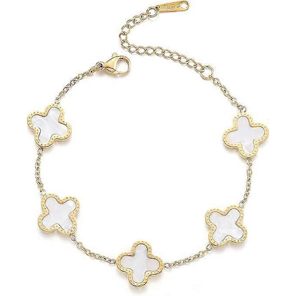 18K Guldbelagt Kløver Lykkearmbånd til Kvinder Hvide Armbånd Søde Lænke Armbånd Smykker Gaver Trendy til Kvinder