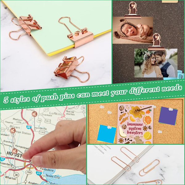 Push Pins Sæt, 500 STK Push Pins Binder Clips Papirclips Ma,ZQKLA