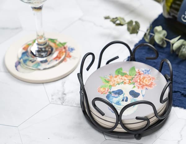 Sort Jern Metal Coaster Holder til 4 til 8 Runde Coasters