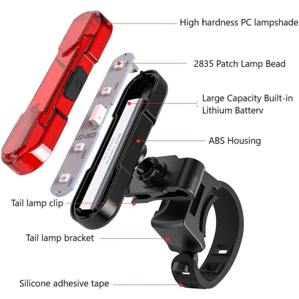 2 stk Sykkel Baklys, USB Ladbar Sykkel Baklys, 36, ZQKLA