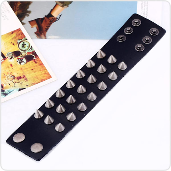 Hip Hop Alloy Spænde Armbånd Spids Nitter Læder Armbånd, ZQKLA